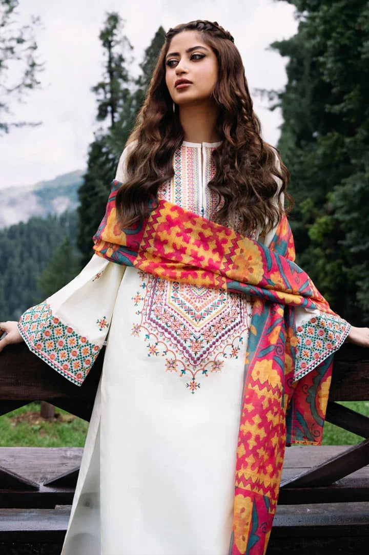 EL-SP2575 Unstitched Fully Embroidered Lawn Suit With Digital Printed Monar Dupatta