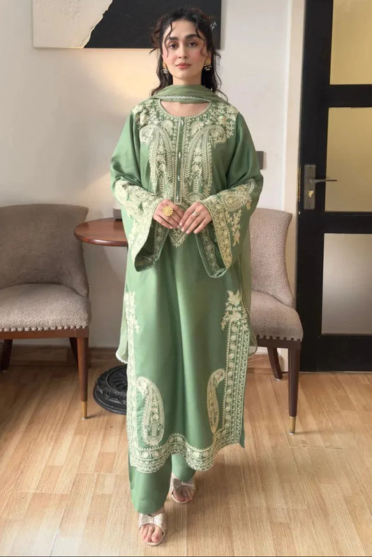 EL-MR2740 Unstitched Embroidered Lawn Suit 3pc With Bamber Chiffon Embroidered Dupatta