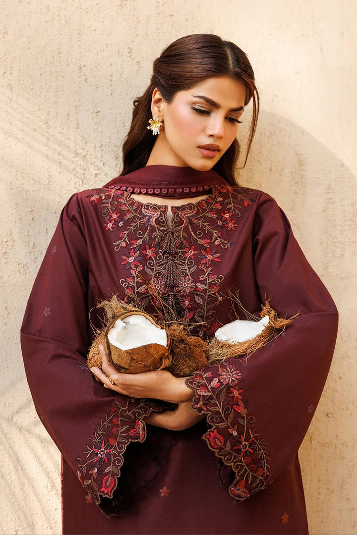 EL-IZ236 Neckline & Sleeves Embroidered Digital Printed Lawn Suit 3pc With Monar Digital Printed Dupatta