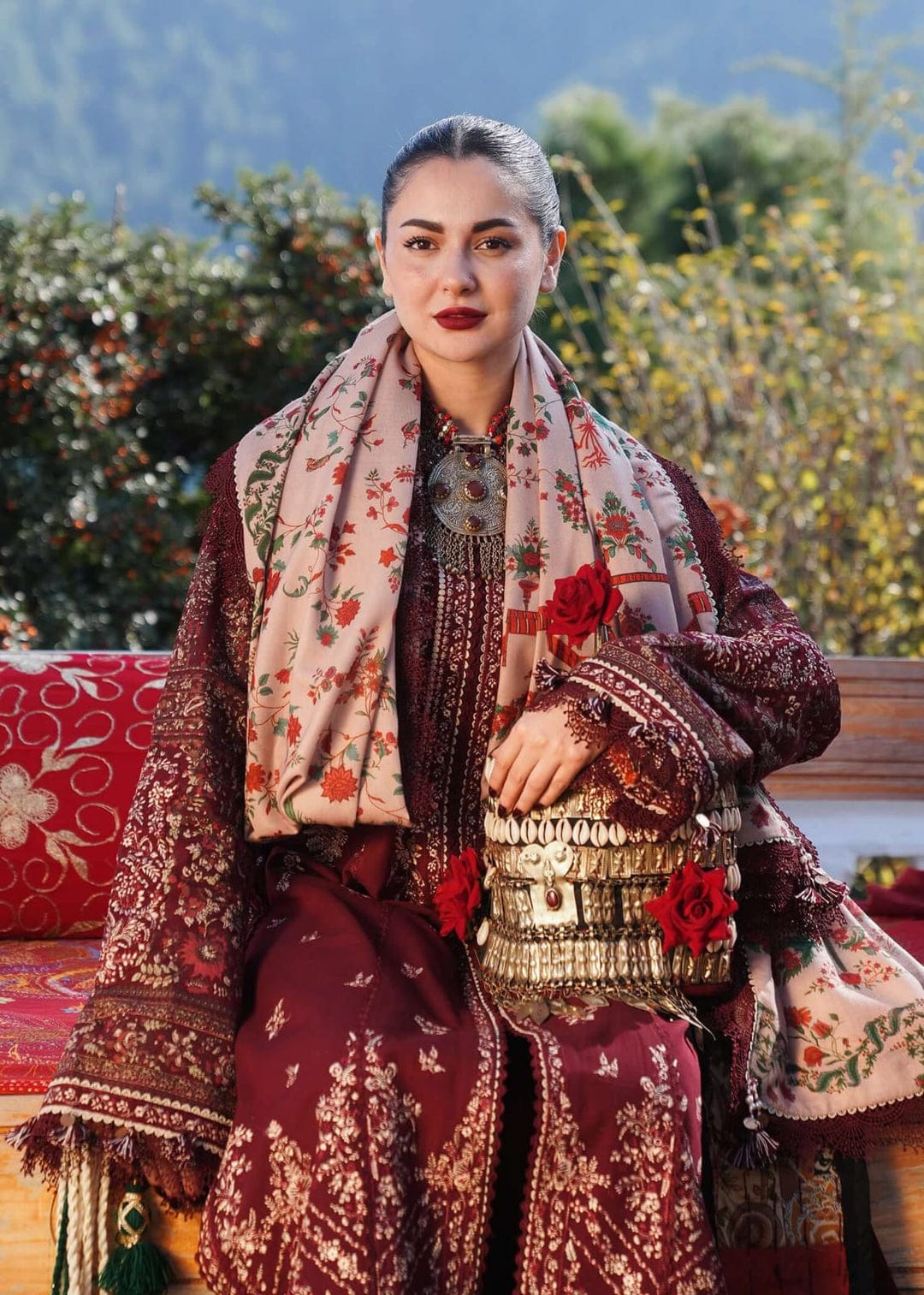 EL-HR890 Unstitched Heavy Embroidered Dhanak Suit With Embroidered Dhanak Shawl - ELAFF