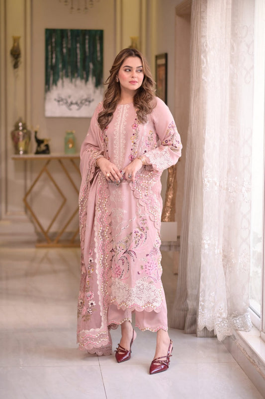 EL-AS2735 Lawn Unstitched Embroidered 3pc Suit With Lawn Embroidered Dupatta