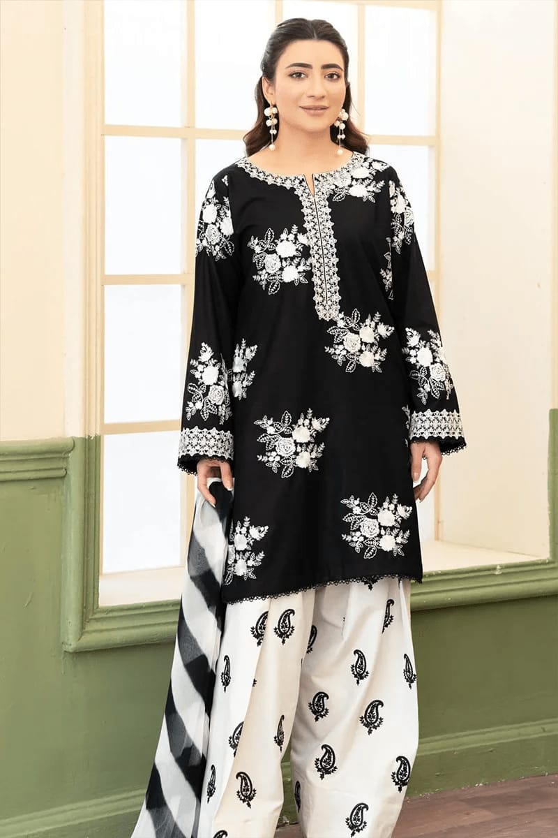 EL-BT27 Unstitched Fully Embroidered Lawn Suit With Embroidered Bamber Chiffon Dupatta