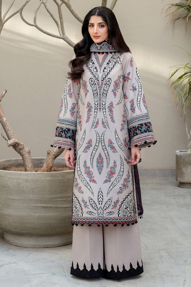 EL-JZ2865 Lawn Unstitched Embroidered 3pc Suit With Soft Monar Digital Printed Dupatta