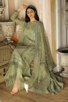 EL-SN60 3Pc Sequence Embroidered Lawn Suit With Sequence Embroidered Organza Dupatta - ELAFF