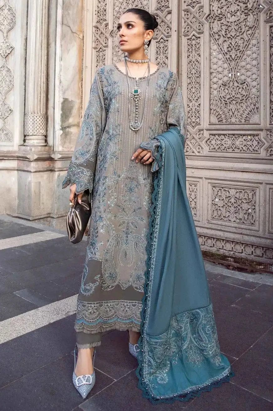 EL-IZ01 Unstitched Embroidered Dhanak Wool Suit With Embroidered Dhanak Shawl - ELAFF
