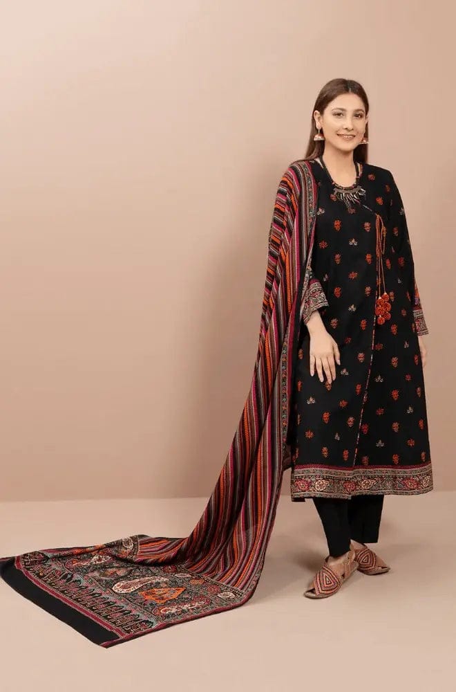 EL-KS725 Dhanak Embroidered Suit With Digital Printed Wool Shawl - ELAFF
