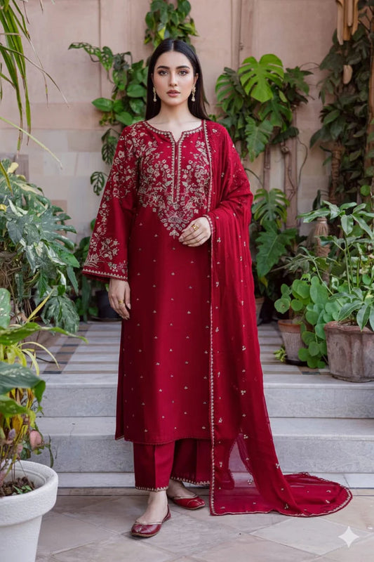 EL-BT2700 Unstitched Fully Embroidered Lawn Suit With Embroidered Bamber Chiffon Dupatta