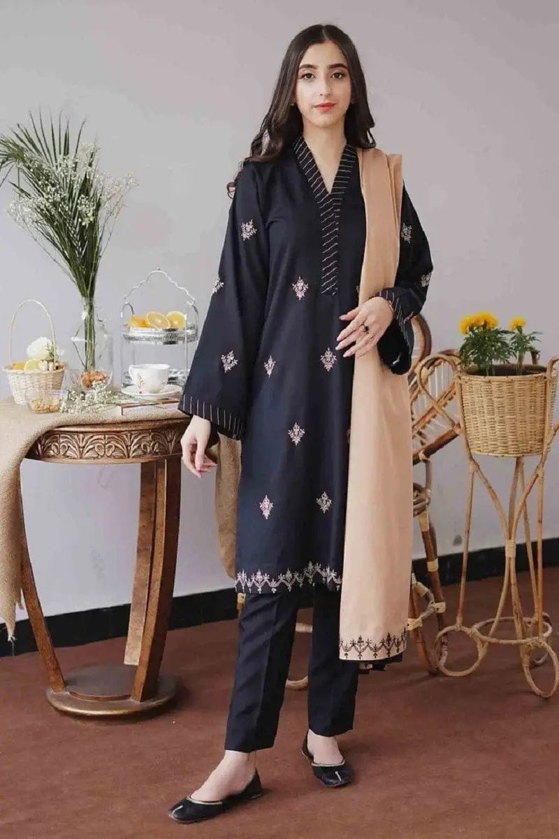 EL-BR1135 Unstitched Heavy Embroidered Dhanak Suit Embroidered Dhanak Shawl - ELAFF
