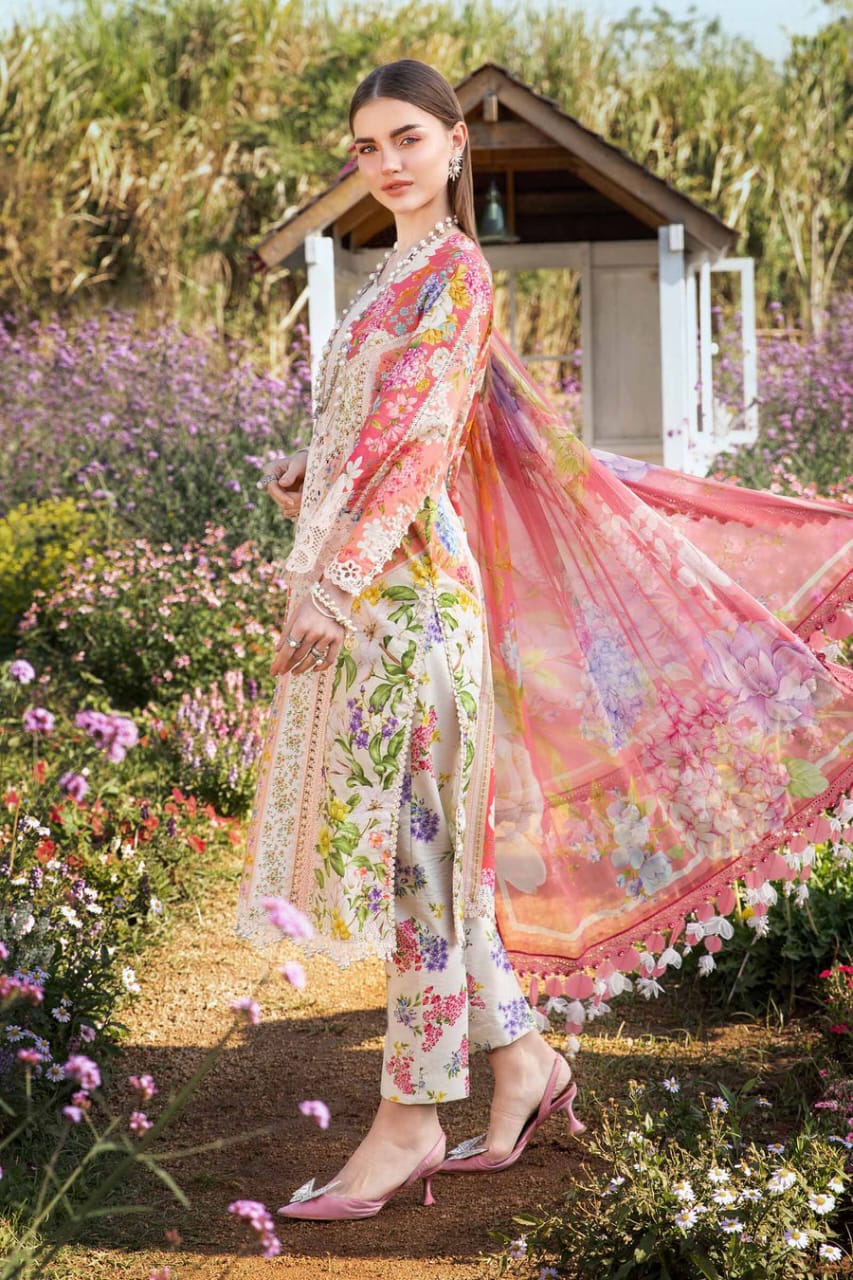 EL-MB468 Unstitched Digital Printed Lawn Suit 3pc With Voil Lawn Digital Printed Dupatta & Embroidered Patches - ELAFF
