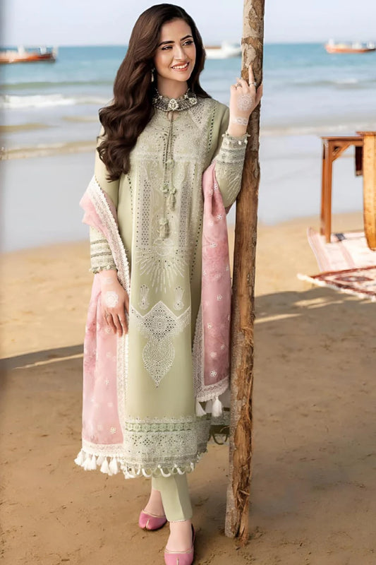 EL-CH10 Embroidered ChickenKari Lawn Suit With Printed Organza Dupatta