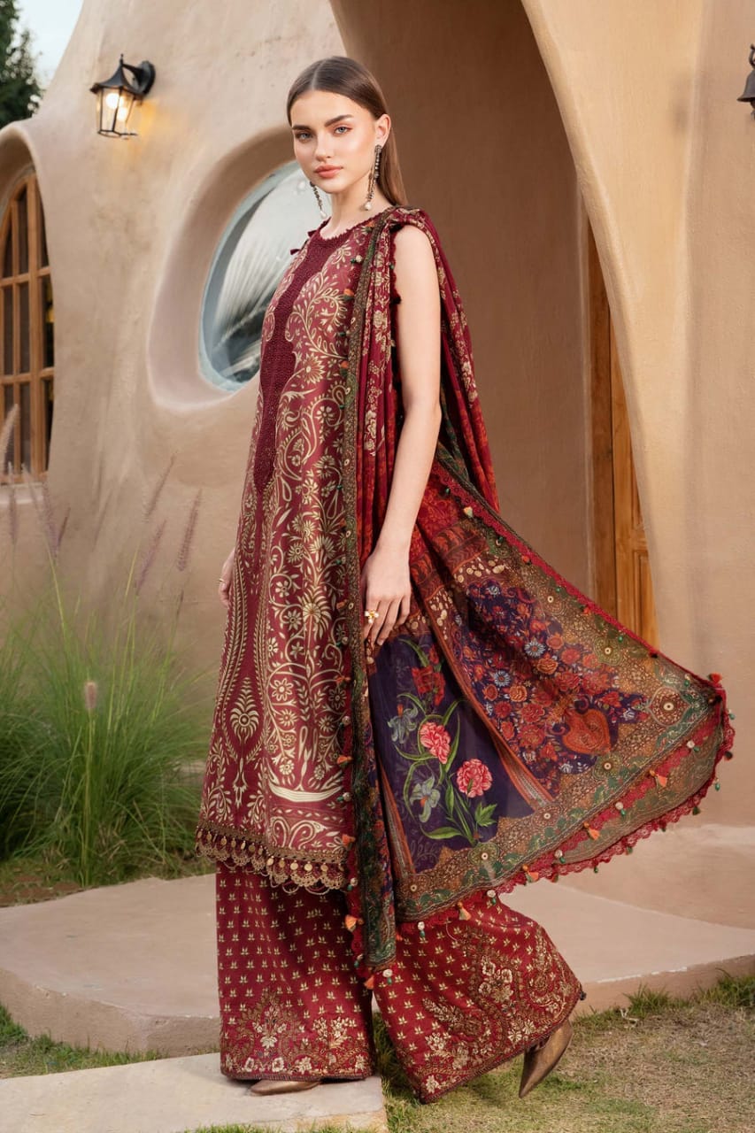 EL-MB478 Unstitched Digital Printed Lawn Suit 3pc With Voil Lawn Digital Printed Dupatta & Embroidered Patches - ELAFF