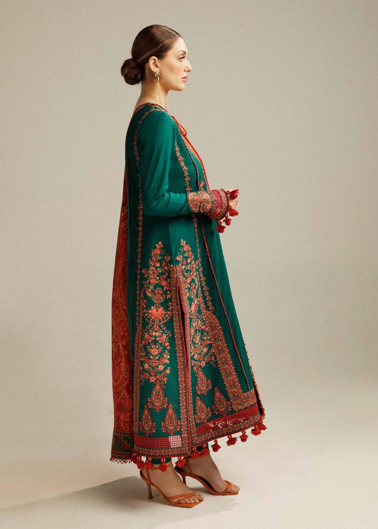 EL-MB525 Dhanak Embroidered Suit With Digital Printed Woolen Shawl - ELAFF