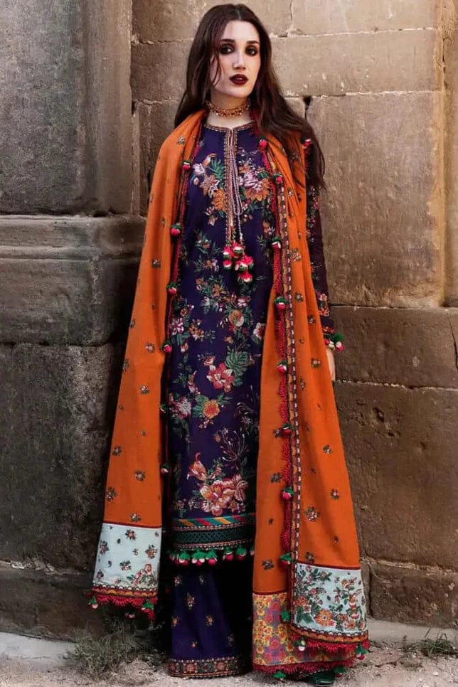 EL-680 Unstitched Heavy Embroidered Dhanak Suit Embroidered Dhanak Shawl - ELAFF
