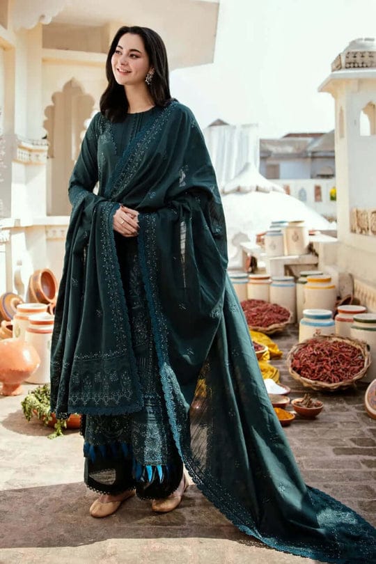 EL-MB935 Unstitched Fully Embroidered Dhanak Suit Embroidered Dhanak Shawl - ELAFF