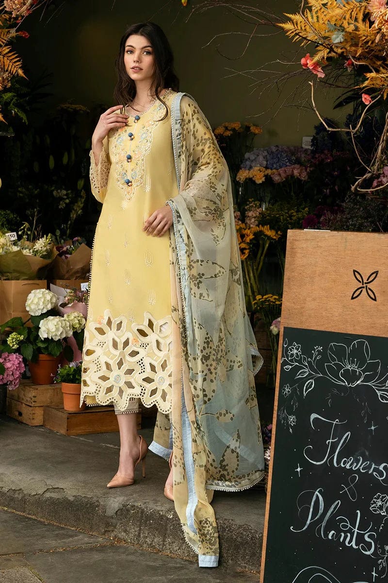 EL-MS2570 Unstitched Embroidered Lawn 3pc Suit With Cotton Lawn Printed Dupatta - ELAFF