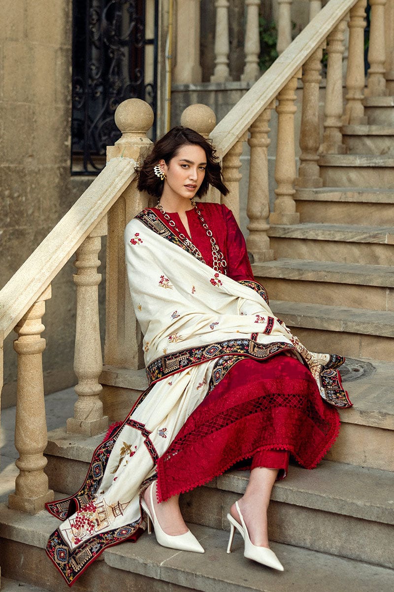 EL-MQ560 Dhanak Embroidered Suit with Dhanak Embroidered Shawl - ELAFF