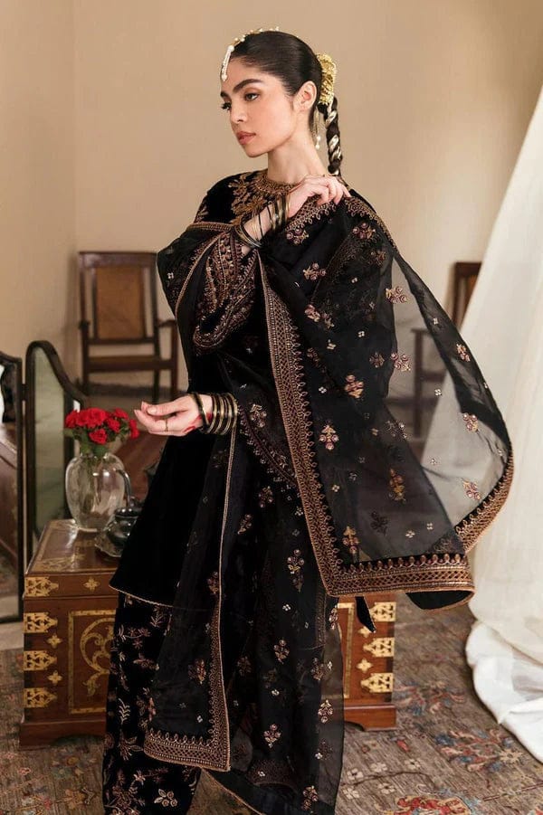 EL-804 Sequence Embroidered 9000 Micro Velvet 3Pc With Organza Embroidered Dupatta - ELAFF