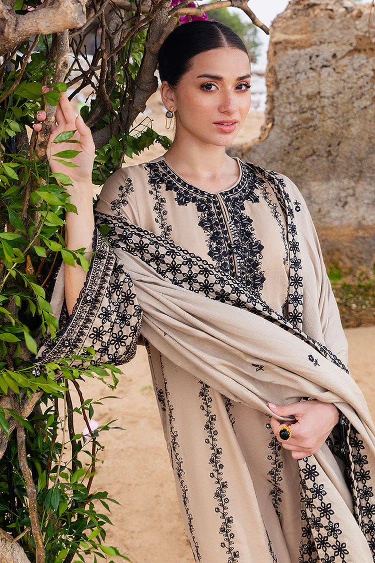 EL-AJ950 Unstitched Fully Embroidered Dhanak Suit With Embroidered Dhanak Shawl - ELAFF