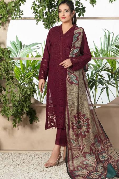 EL-100 Lawn Embroidered 3pc Suit With Monar Zari Dupatta