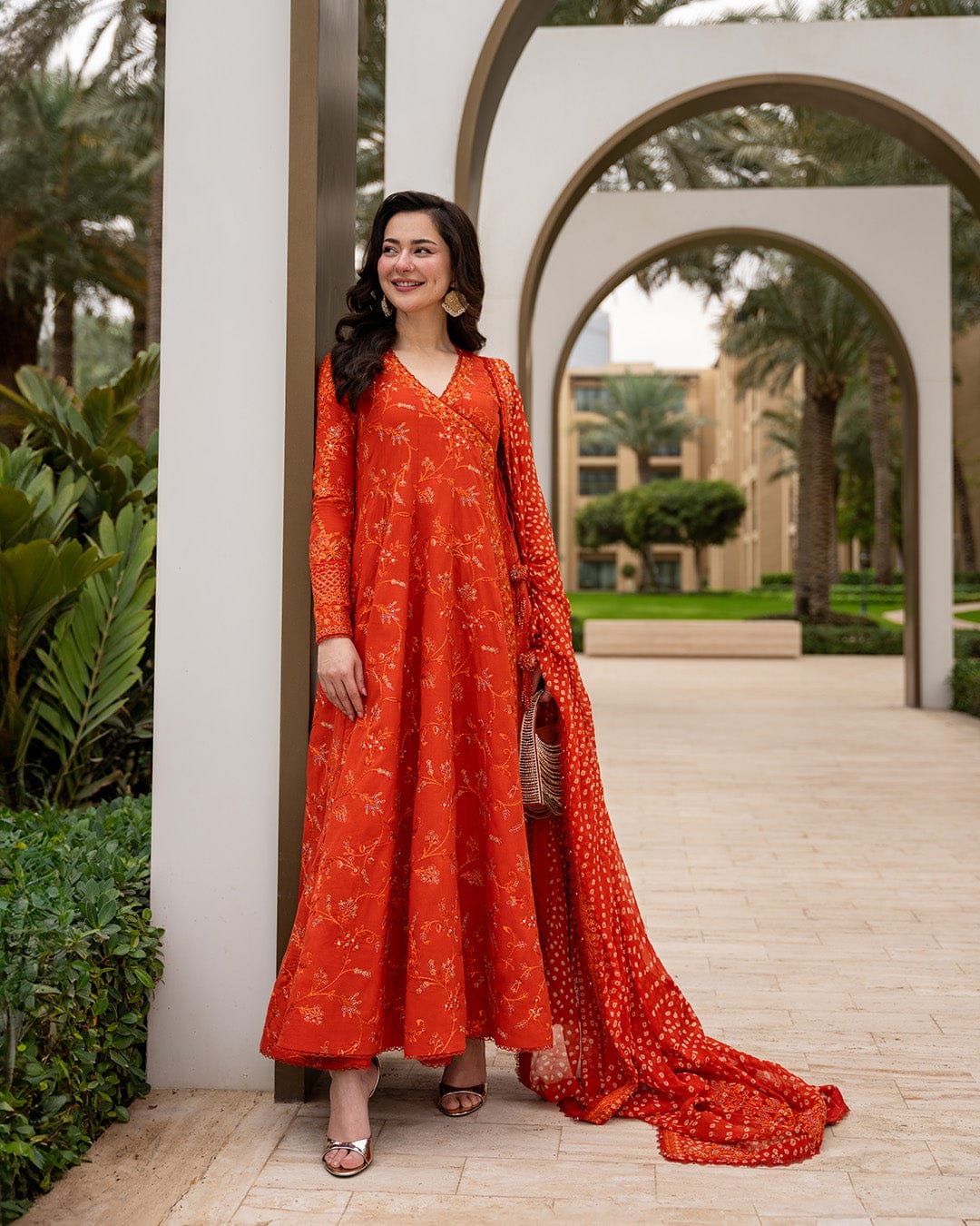 EL-FS1005 Lawn Unstitched Frock Fully Embroidered 3pc Suit With Cotton Lawn Printed & Embroided Dupatta