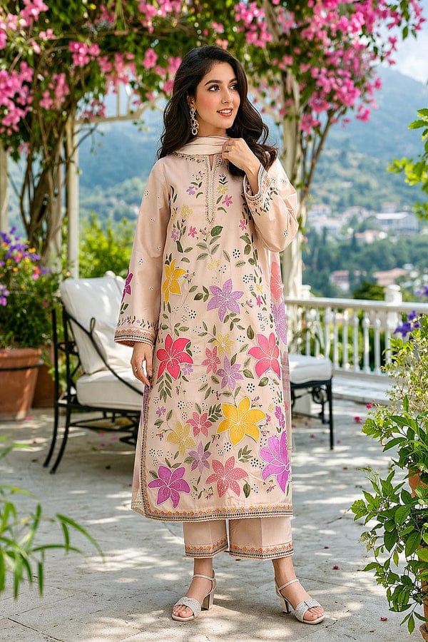 HIGHLY RECOMMENDED Unstitched Fully Embroidered Lawn Suit With Printed Monar Dupatta
