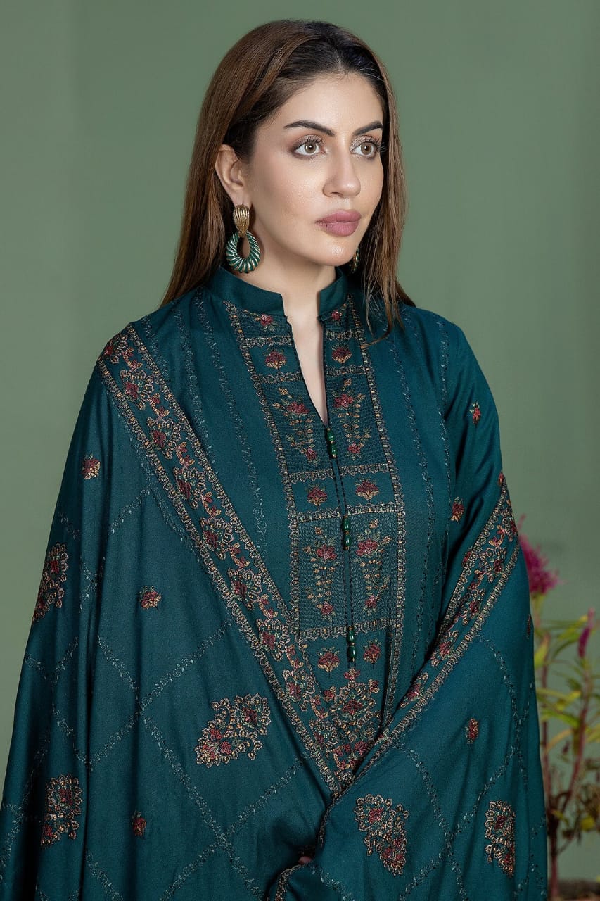 EL-AJ940 Unstitched Fully Embroidered Dhanak Suit With 4 Sided Embroidered Dhanak Shawl - ELAFF