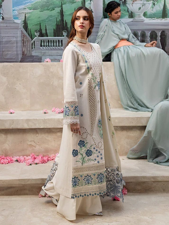 EL-QL1024 Lawn Unstitched 3pc Fully Embroidered Chikankari Suit With Lawn Embroidered Dupatta - ELAFF