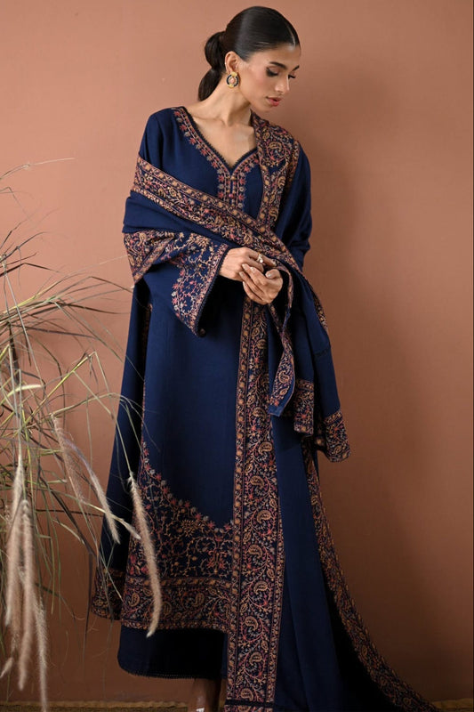 EL-BT2880(A) Unstitched Fully Embroidered Dhanak Suit With Embroidered Dhanak Shawl