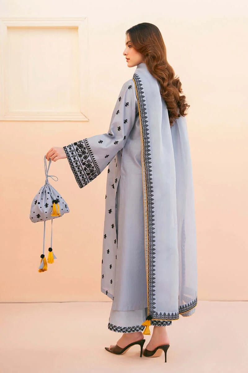 EL-AS2775 Unstitched Embroidered Lawn 3pc Suit With Organza Embroidered Dupatta