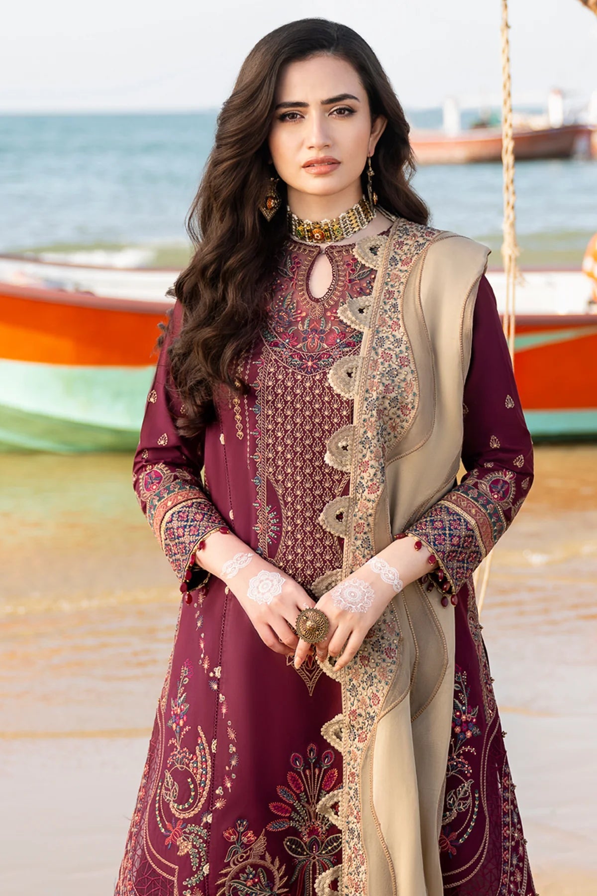 EL-JS09 Lawn Unstitched Embroidered 3pc Suit With Lawn Digital Printed Dupatta