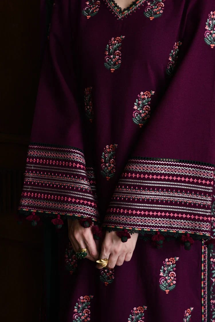 Highly Recommended EL-92 Unstitched Fully Embroidered Dhanak Suit With 4 Sided Embroidered Dhanak Shawl