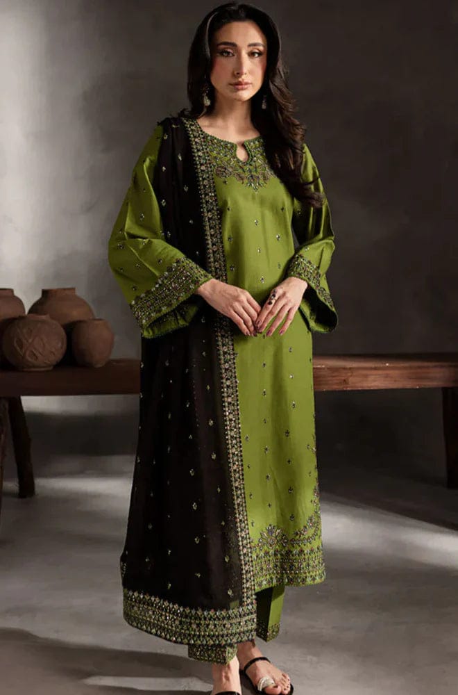 EL-BT2400 Dhanak Embroidered 3pc Suit With Dhanak Embroidered Shawl