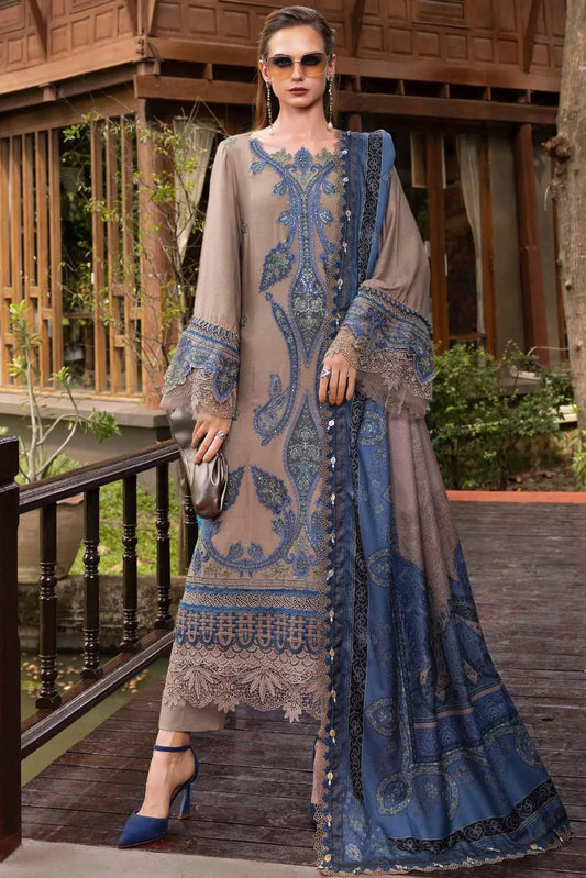EL-MB3050 Unstitched Fully Embroidered Dhanak Suit With Digital Printed Wool Shawl
