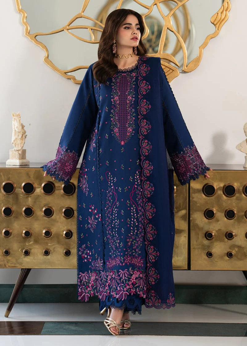EL-RR2930 Dhanak Unstitched Fully Embroided Chikenkari 3pc Suit With Fully Embroided Dhanak Shawl