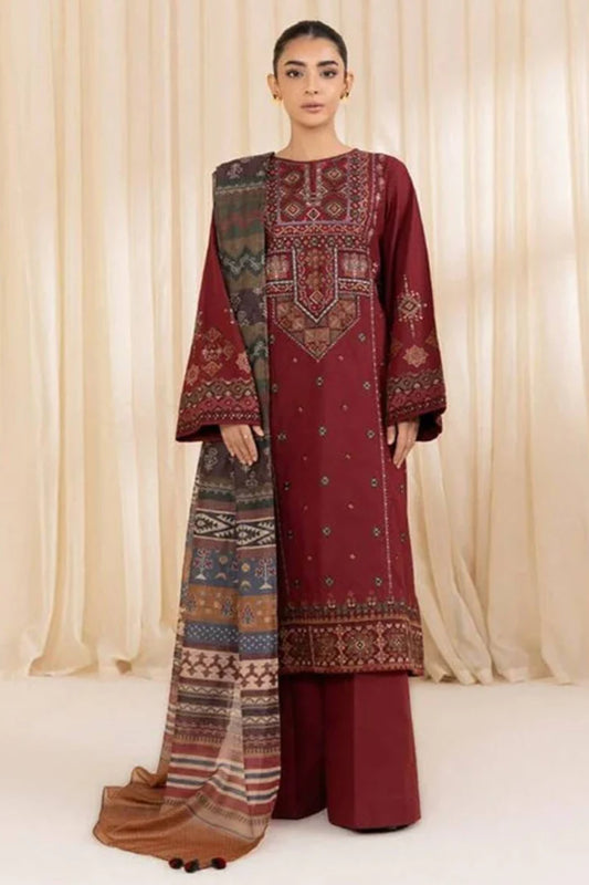 EL-SP715 Unstitched Embroidered Lawn Suit 3pc With Digital Printed Monar Dupatta