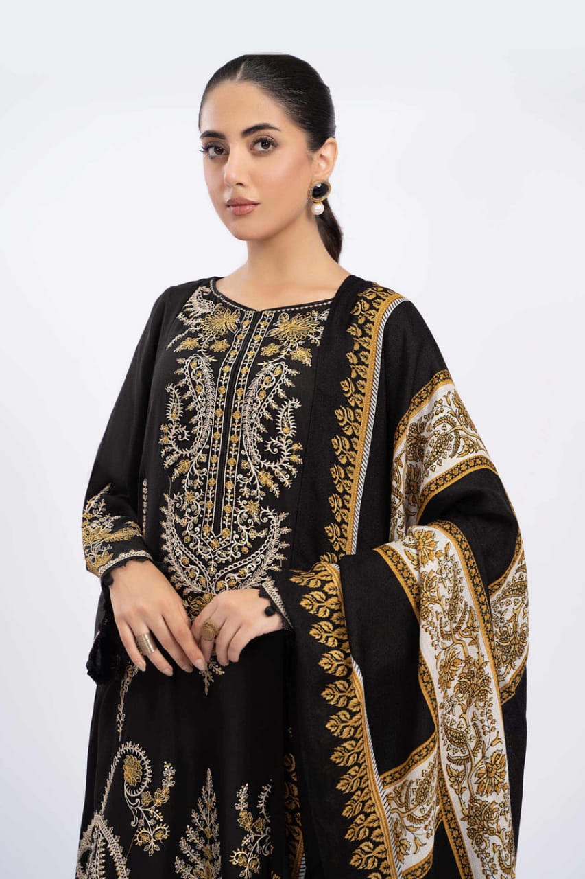 EL-700 Dhanak Embroidered Suit With Digital Printed Wool Shawl - ELAFF