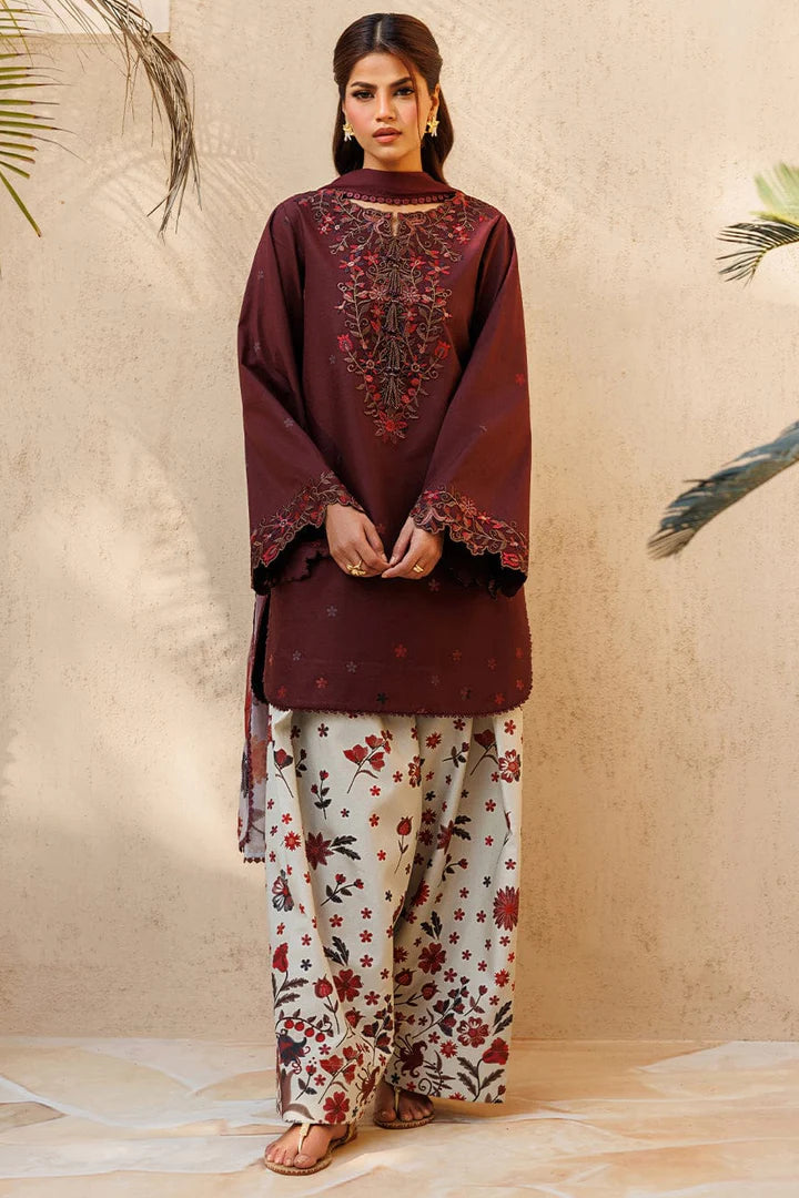 EL-IZ236 Neckline & Sleeves Embroidered Digital Printed Lawn Suit 3pc With Monar Digital Printed Dupatta