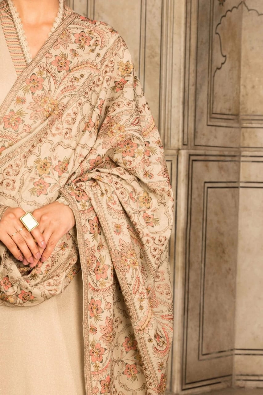 EL-800 Unstitched Heavy Embroidered Dhanak Suit Embroidered Dhanak Shawl - ELAFF