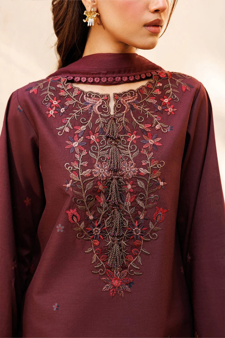EL-IZ236 Neckline & Sleeves Embroidered Digital Printed Lawn Suit 3pc With Monar Digital Printed Dupatta