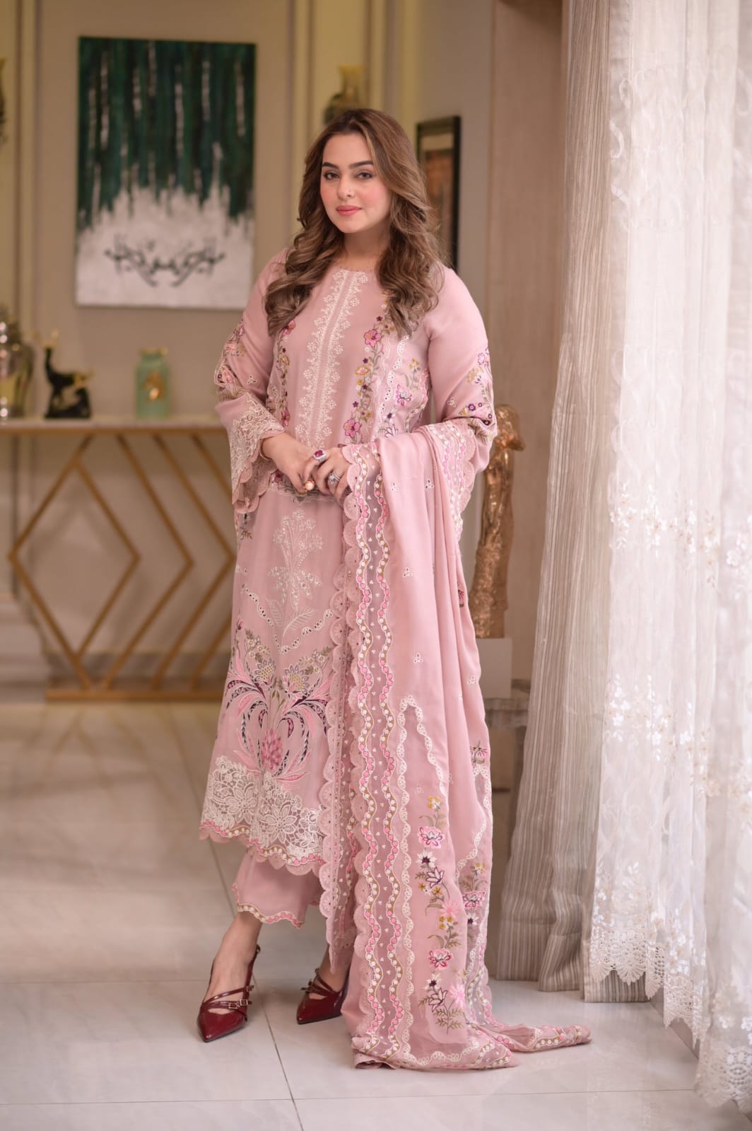 EL-109 Unstitched Embroidered Lawn Suit 3pc With Embroidered Lawn Dupatta - ELAFF