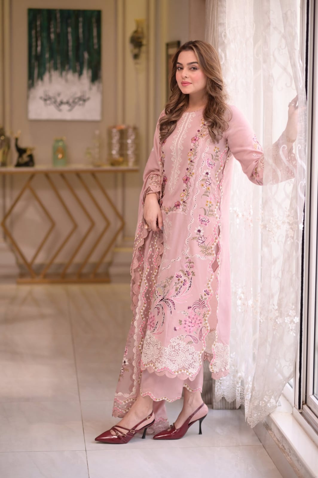 EL-109 Unstitched Embroidered Lawn Suit 3pc With Embroidered Lawn Dupatta - ELAFF
