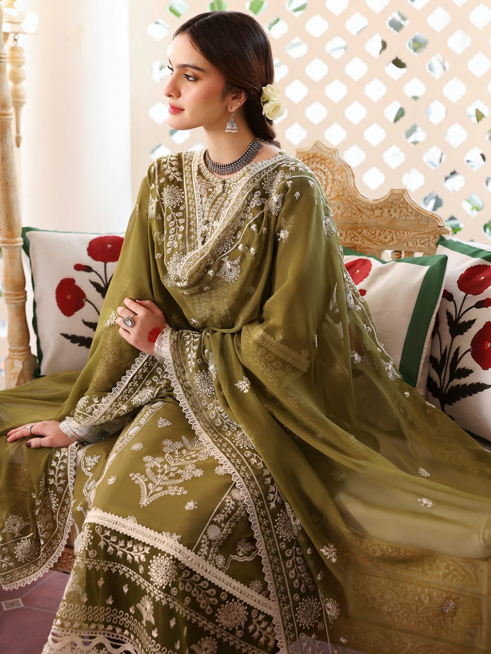EL-MR590 Unstitched Heavy Embroidered Lawn Suit With Embroidered Lawn Dupatta - ELAFF