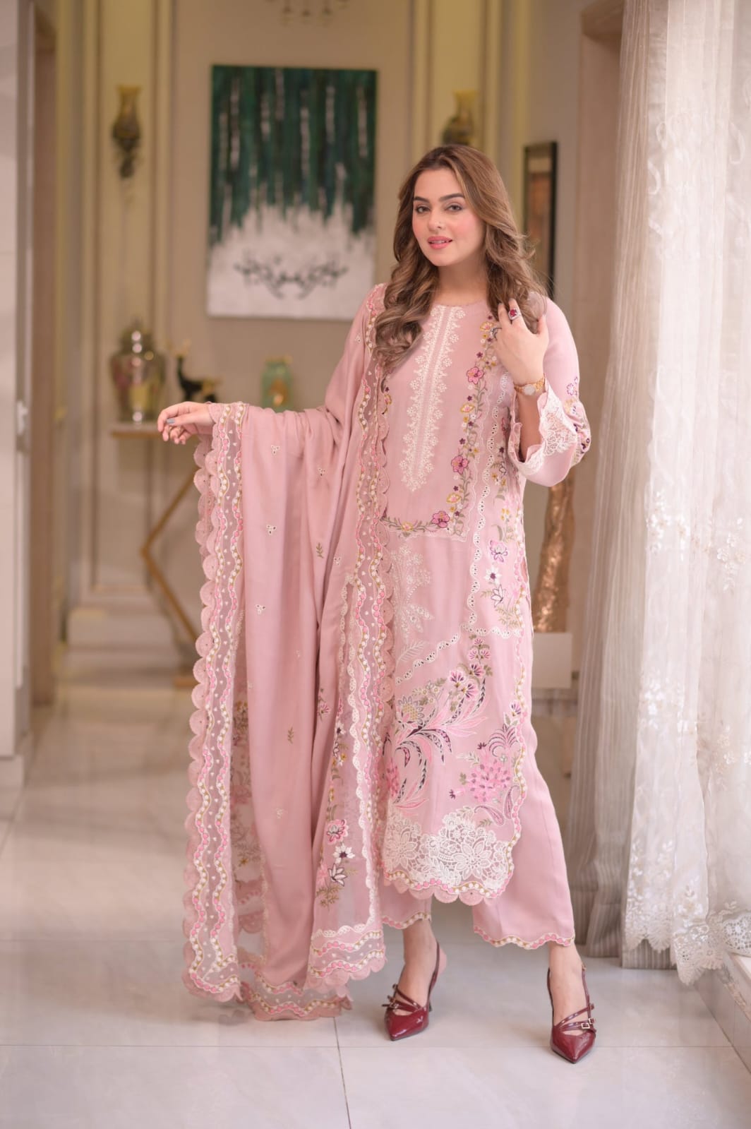 EL-109 Unstitched Embroidered Lawn Suit 3pc With Embroidered Lawn Dupatta - ELAFF