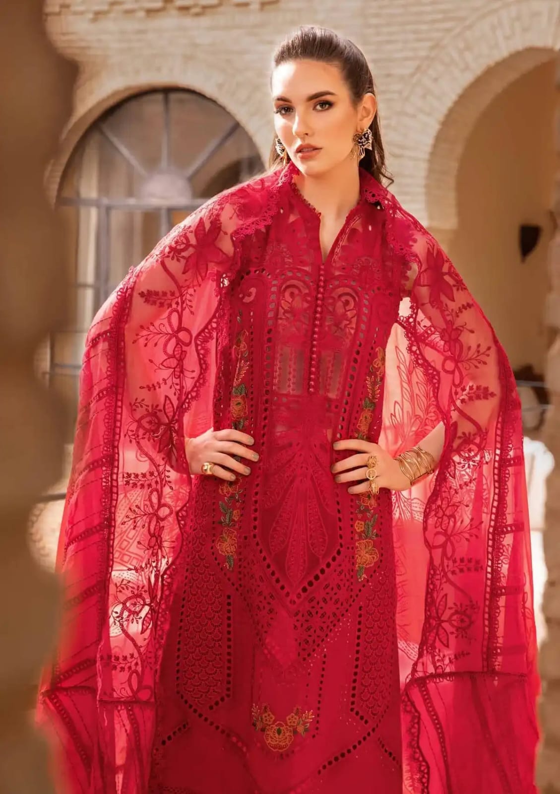 EL-MB10591 Boring Embroidered Lawn Suit 3pc With Embroidered Organza Dupatta