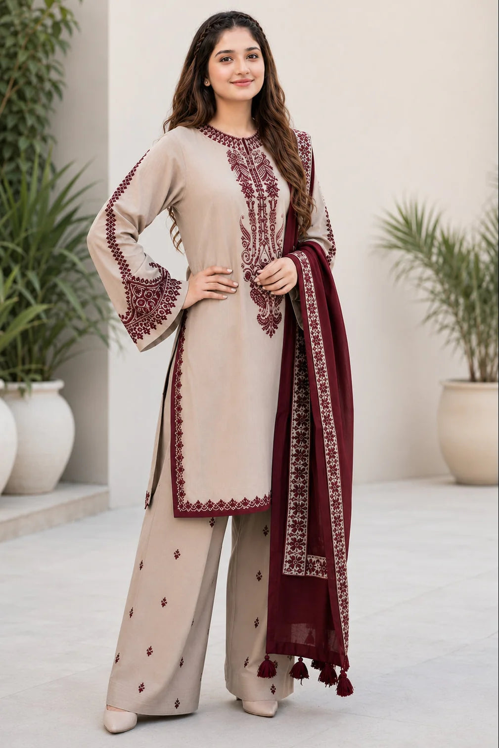 EL-KD910 Unstitched Embroidered Lawn Suit With Lawn Embroidered Dupatta