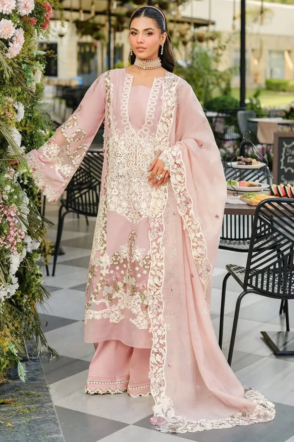EL-EL2710 Lawn Unstitched Embroidered 3pc Suit With Cotton Net Embroidered Dupatta