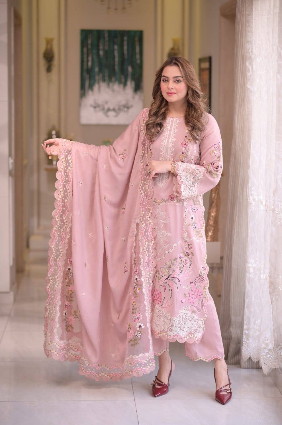 EL-AS2735 Lawn Unstitched Embroidered 3pc Suit With Lawn Embroidered Dupatta