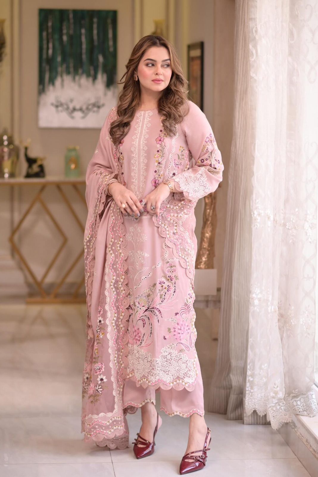 EL-109 Unstitched Embroidered Lawn Suit 3pc With Embroidered Lawn Dupatta - ELAFF