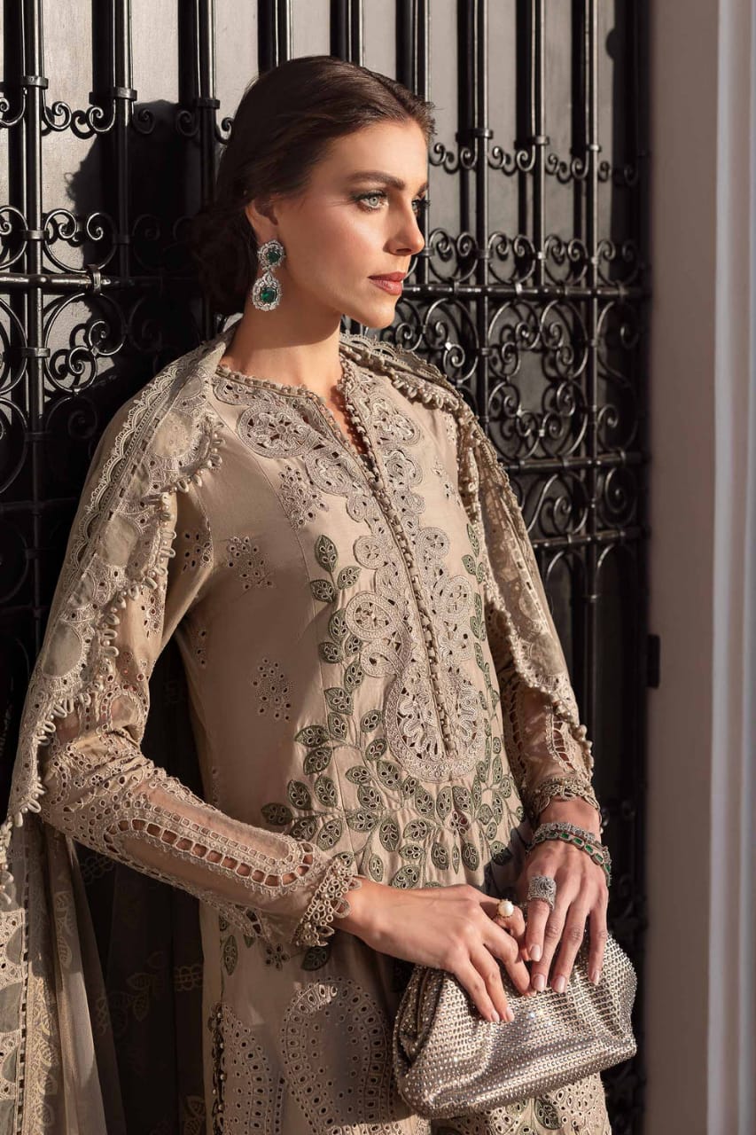 EL-MB2665 Lawn Unstitched Chiken Kari 3pc Suit With Organza Embroidered Dupatta