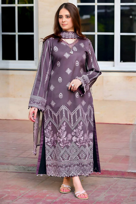 EL-NS915 Unstitched Fully Embroidered Lawn Suit With Bamber Embroidered Dupatta